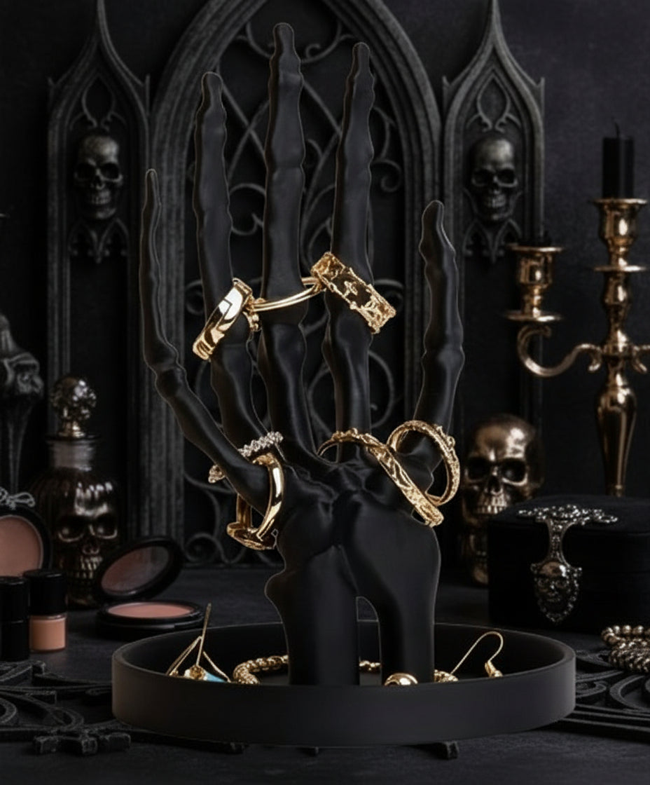 Gothic Bone Hand – Mroczna Dłoń Szkieletu Stojak na Biżuterię Black Edition