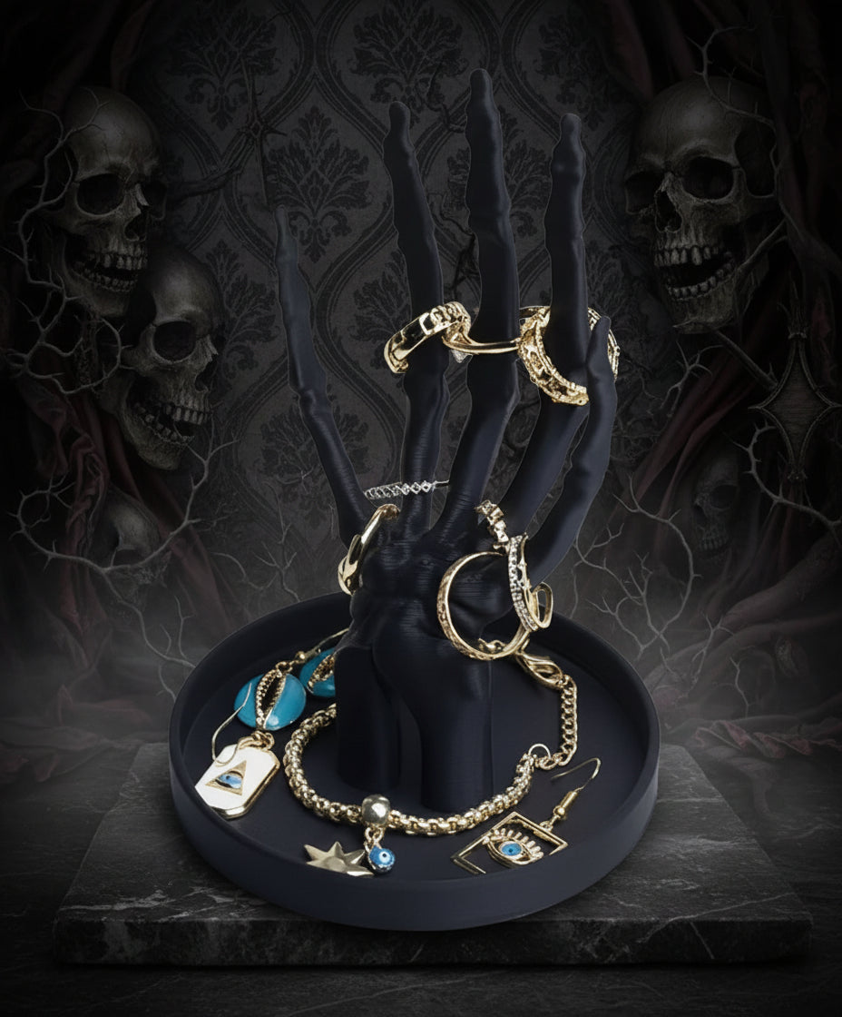 Gothic Bone Hand – Mroczna Dłoń Szkieletu Stojak na Biżuterię Black Edition